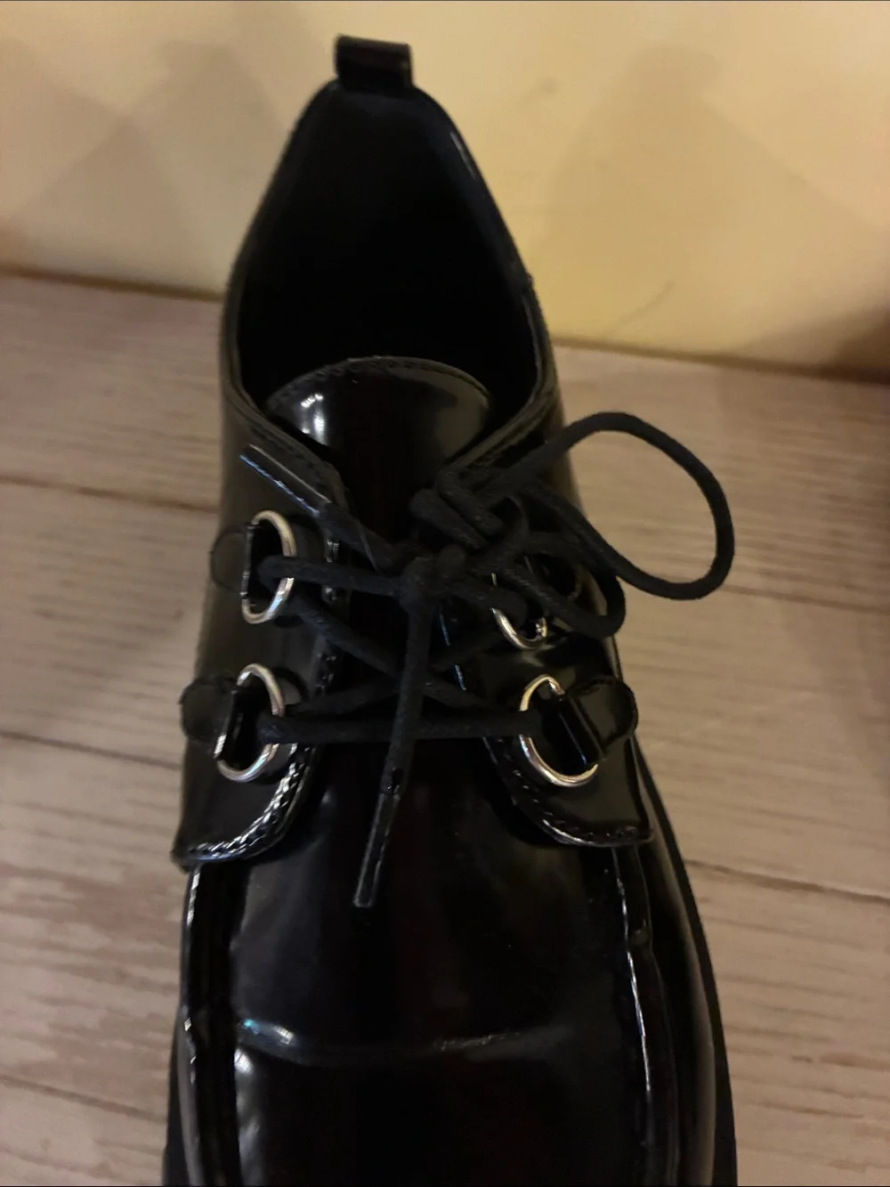 Rockabilly Y2K Retro Punk Dark Academia Black Patent Platform Lug Loafers Sz 10